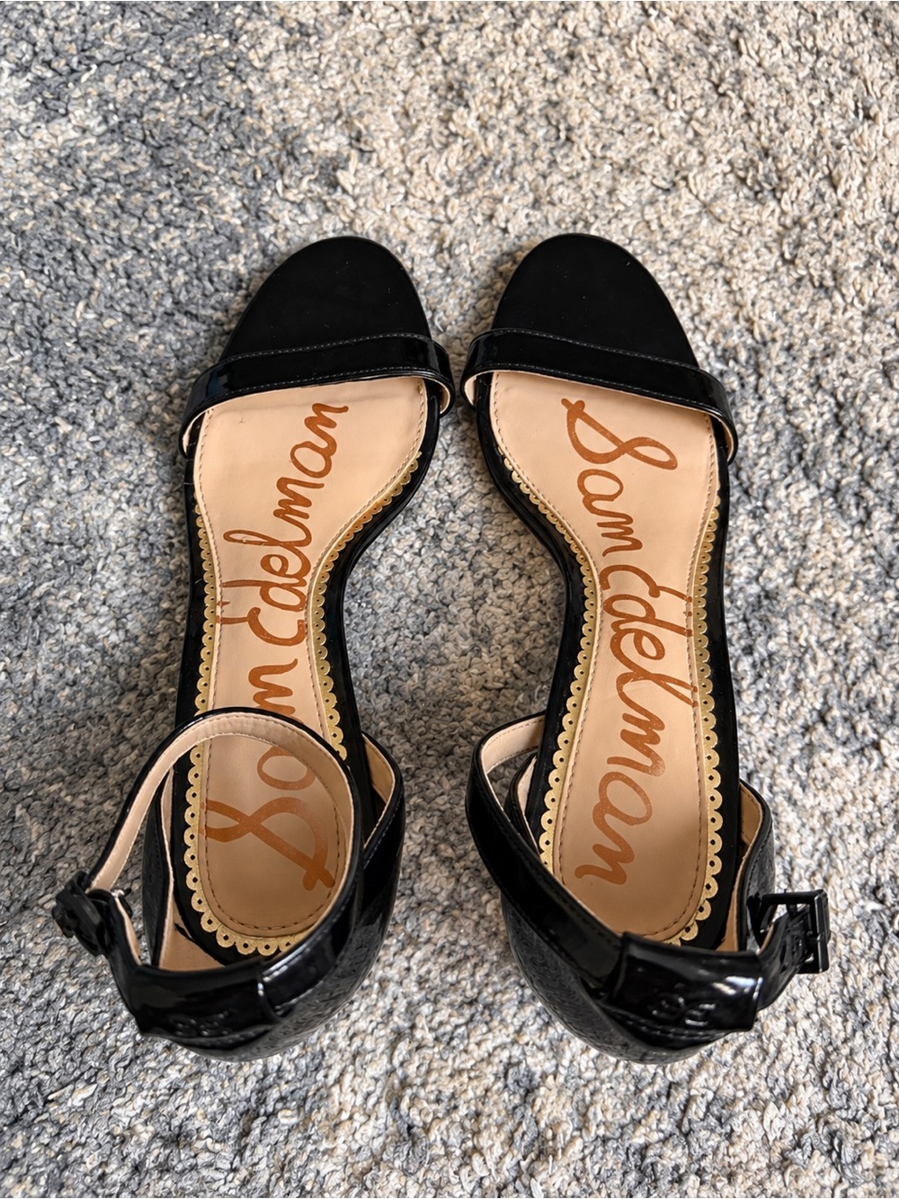 Sam Edelman Black Patent Open-Toe Ankle Strap Heels